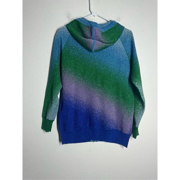 Maje Metallic Multicolor Full Zip Hooded Sweater Blue Purple Green SIZE S/M - Picture 7 of 14